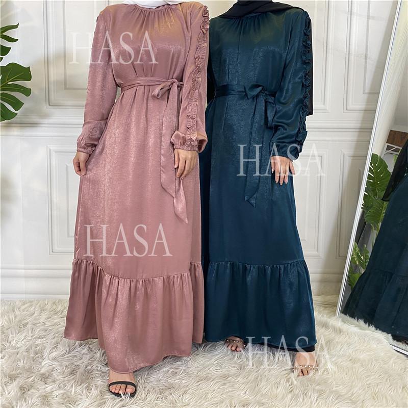 HA6591 Solid Color Turtleneck Long Sleeve Dress with Pleated Waistband