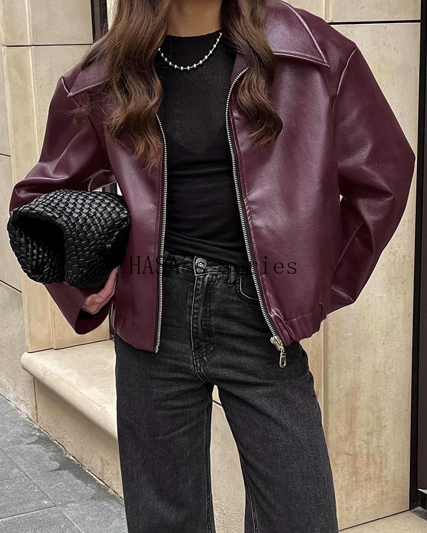 HS5775 This Classic, Minimalist Leather Short Jacket Is Stylish and Versatile, Perfect for Spring.