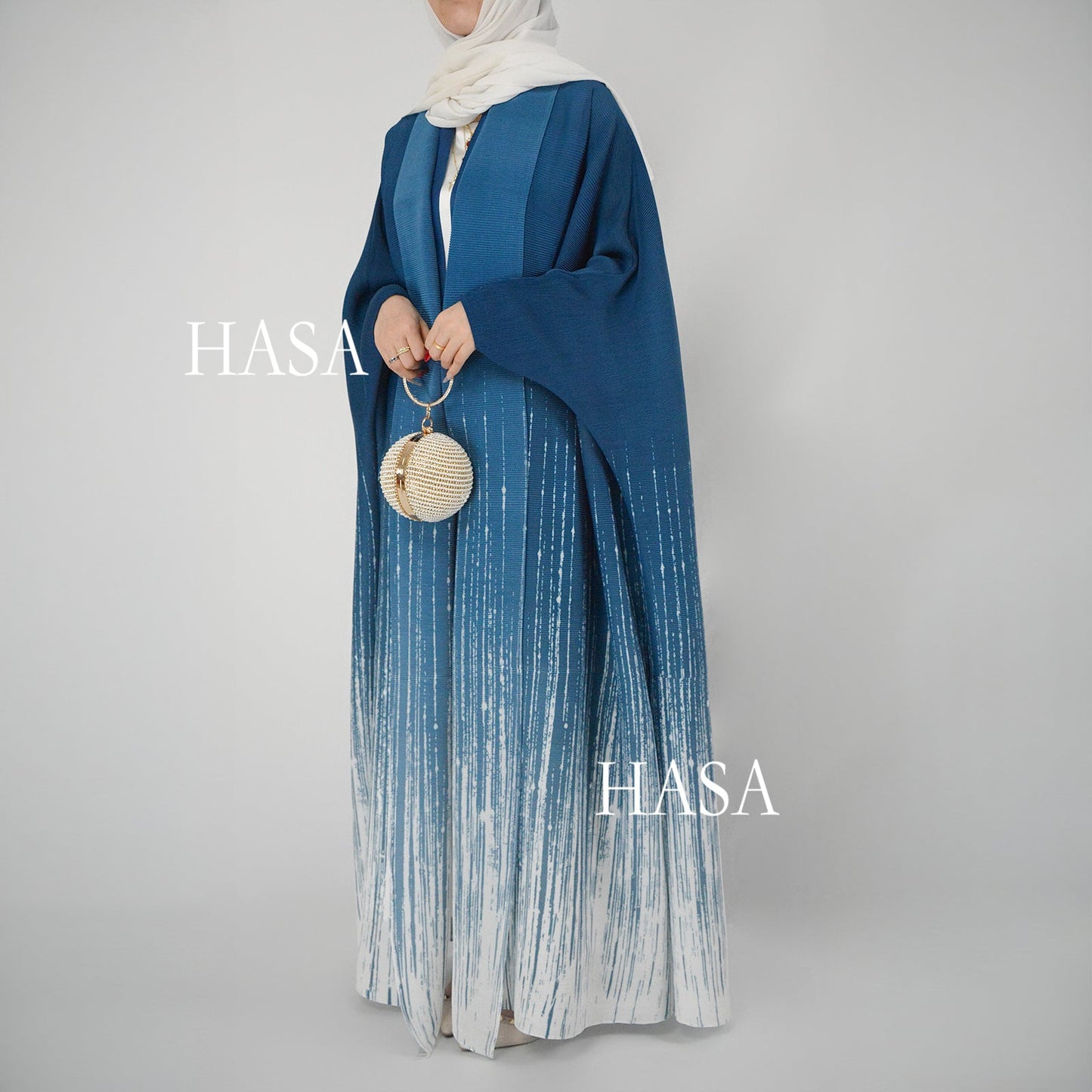 HAYA SHOP 1245 Ombré Abaya Loose Fashion Robe with Pleated Patchwork Detailing