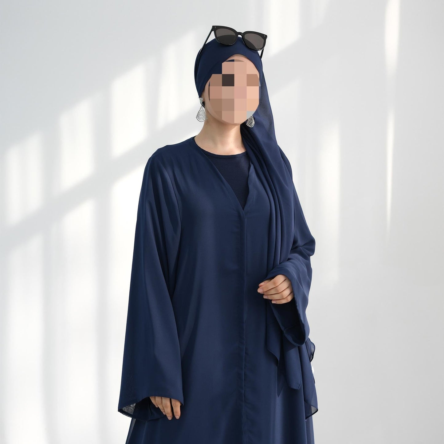 HA6513 Double-layered sleeve chiffon cardigan two-piece robe abaya (headscarf not included)