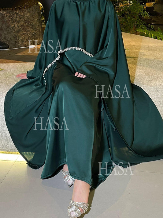 HA6476 Long Sleeves Glossy Robe with Pearl Embellishment