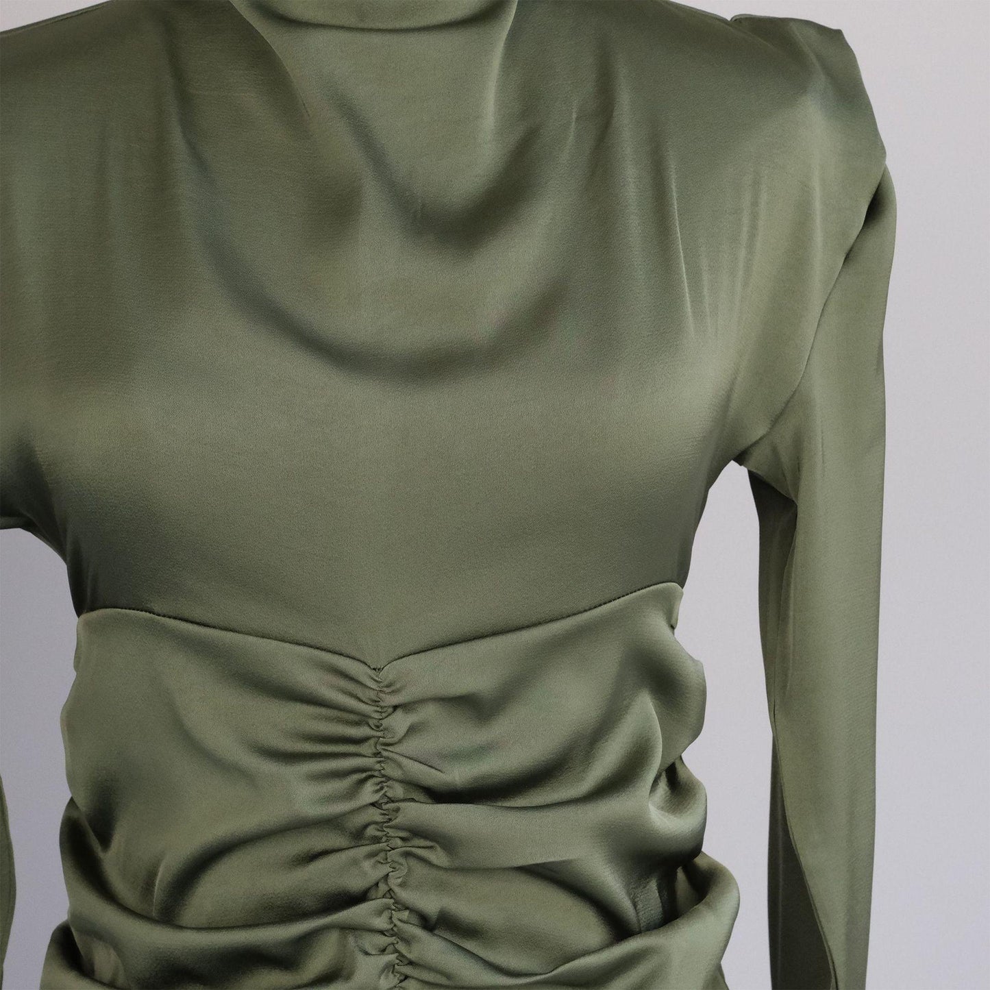 HAYA HAYA1020 Solid Color High Neck Slimming Robe Dress