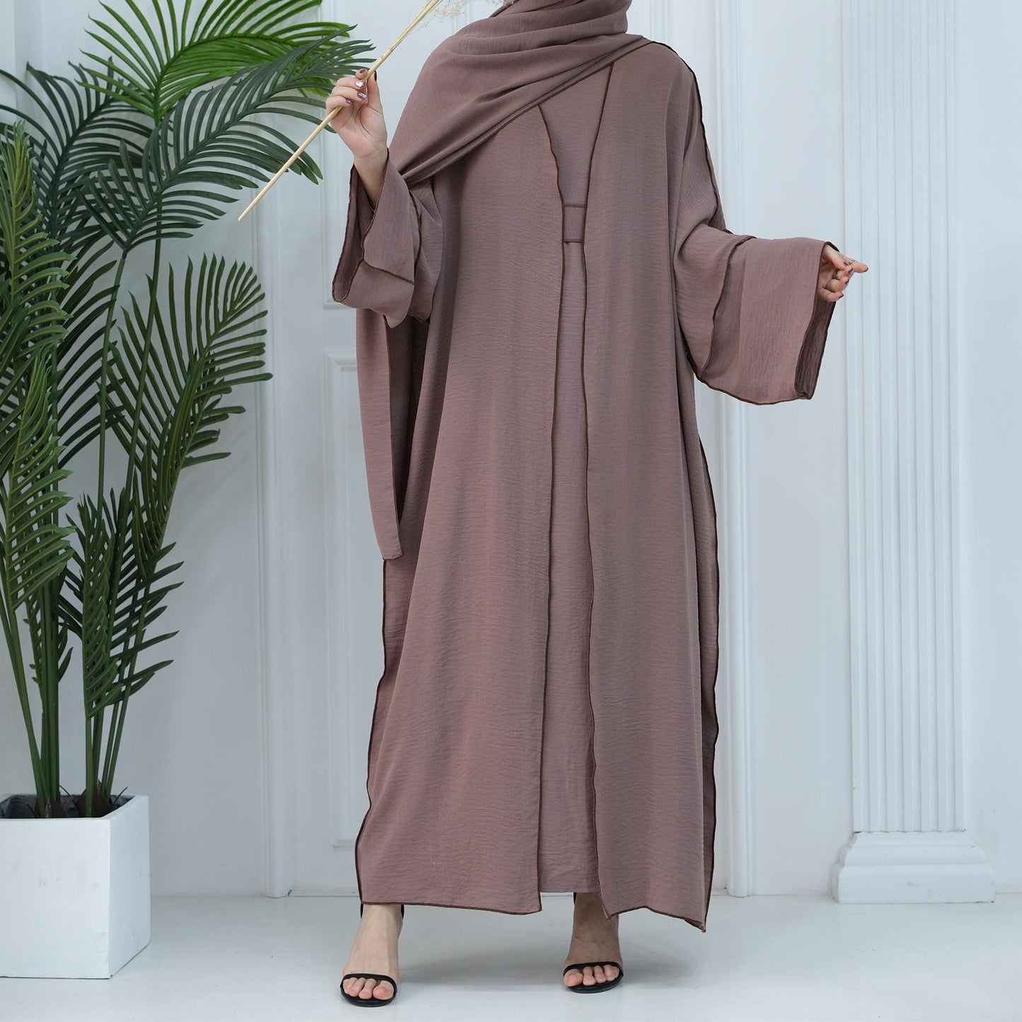 HAYA HA1095 3pcs Set Cardigan+without Sleeves Inner Dress+Hijab