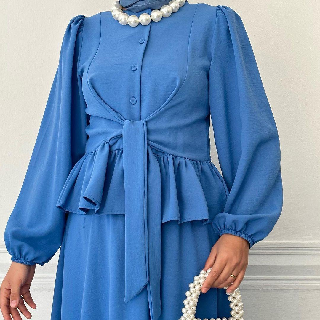 HAYA HAYA0825 2pcs Set Long Sleeve Shirt with Dress