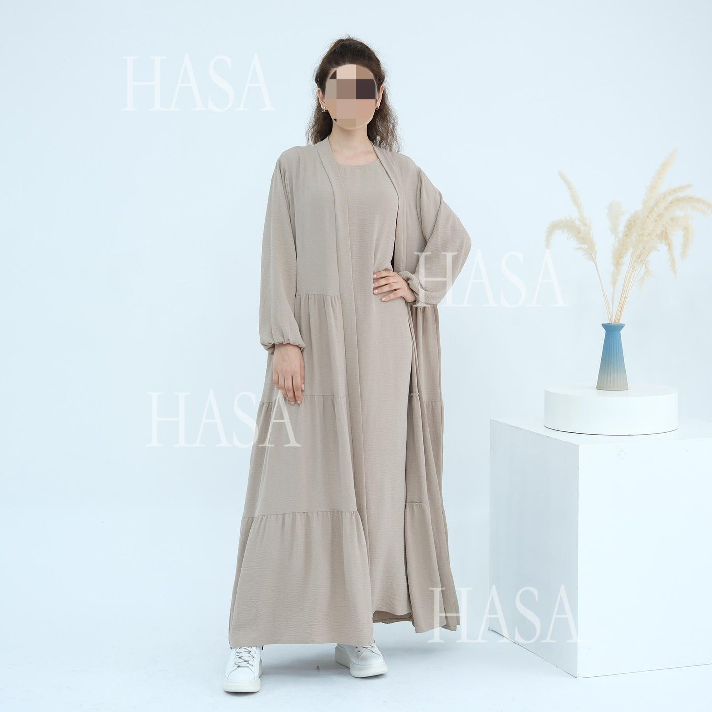 HA6559  Solid Color Loose Robe Dress Two-piece Set