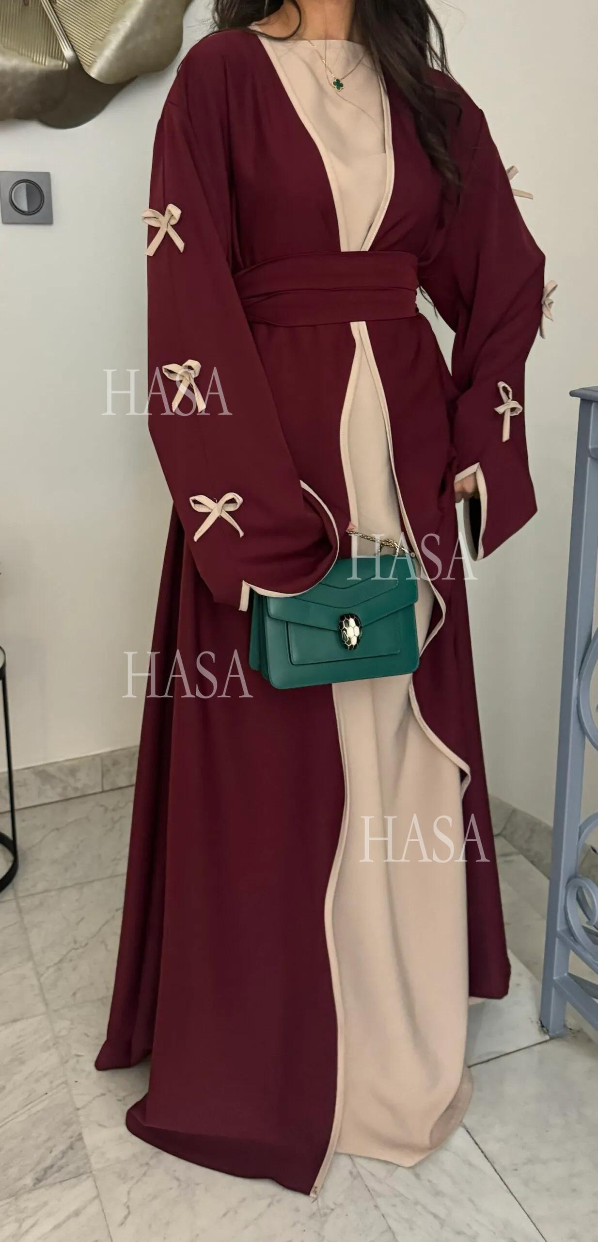 HA5862 Elegant Wavy-edge Bow Robe (with Belt) for A Feminine Look