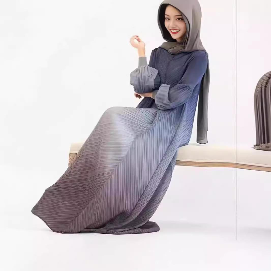 HS5824 Women's clothing gradual change color lantern sleeves high sense middle east dress