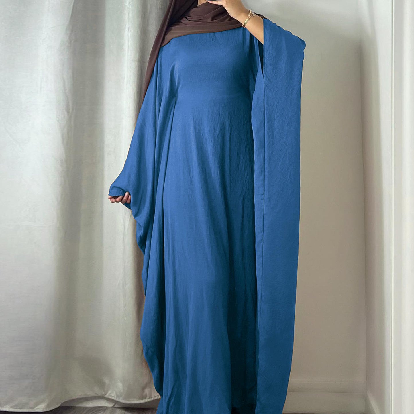 HAYA HAYA0997 Crepe Kaftan with Built-in Belt Waist Bat Sleeves Dress