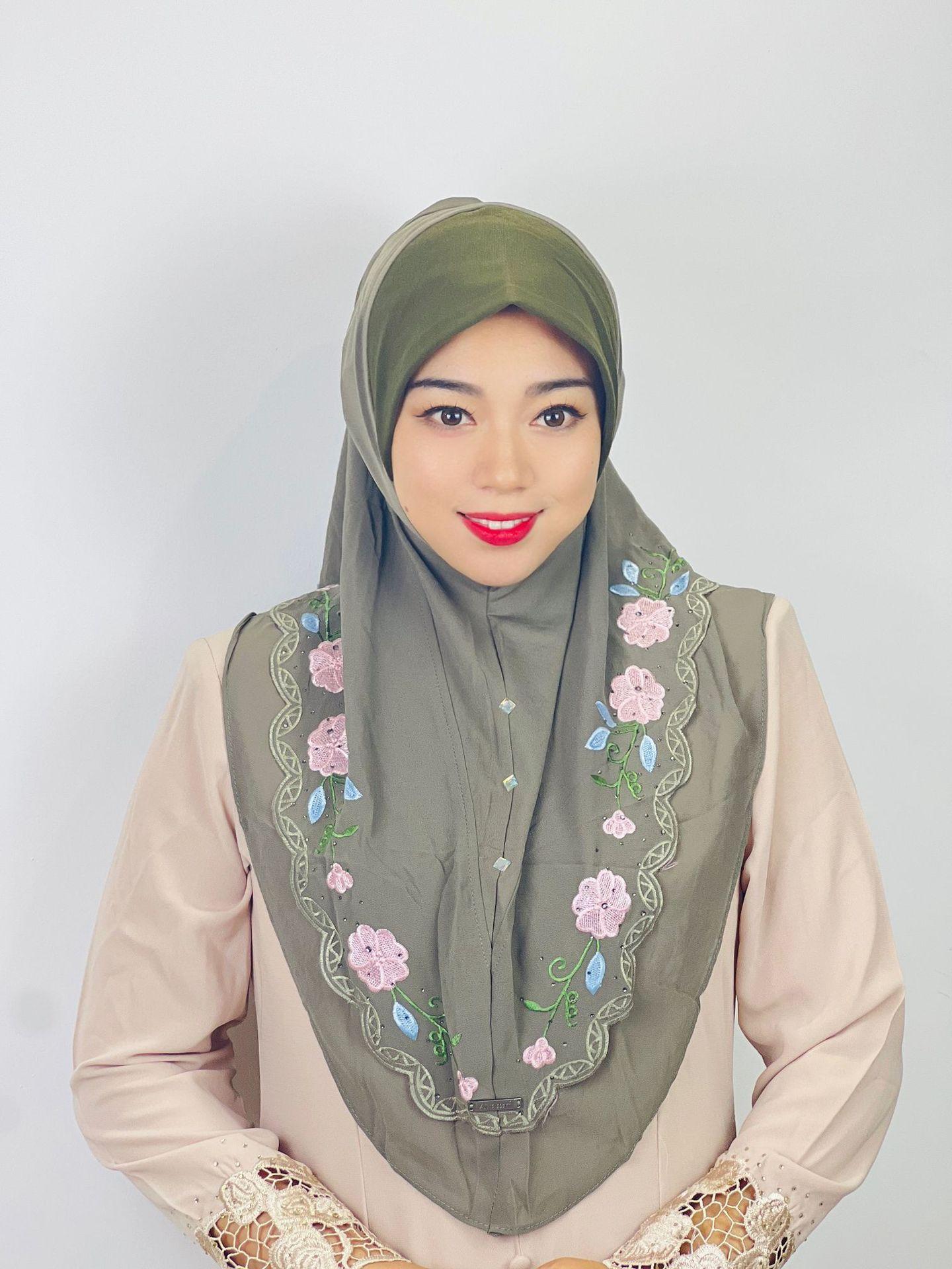 HAYA HA1105 Double Layered Floral Embroidered Lace Headscarf for Women