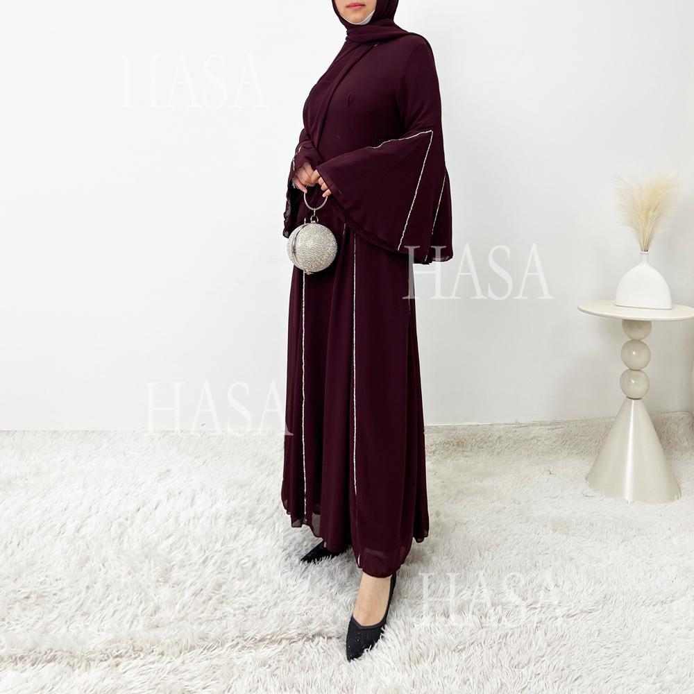 HA6497 Solid Color Light Luxury Chiffon Long Skirt Suit