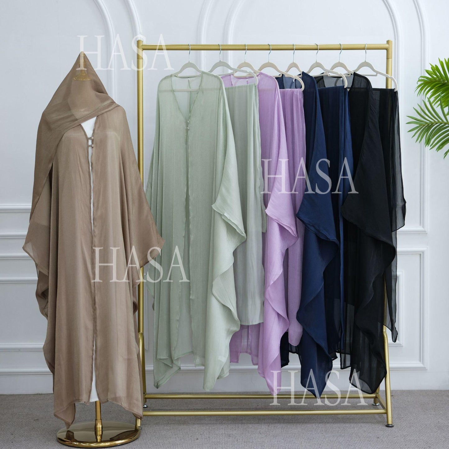 HA6534 Elegant Island Wrinkle Texture Solid Color Cardigan Robe