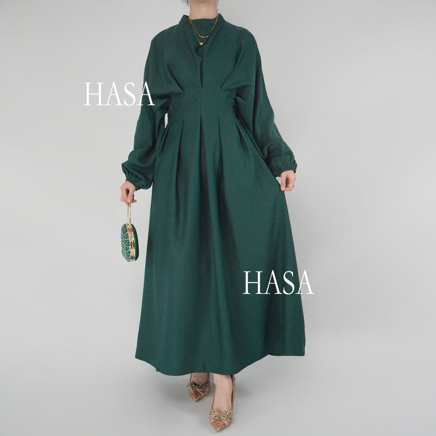 HASA's Series  HA1226 Delicate and Elegant Solid Colored Dress