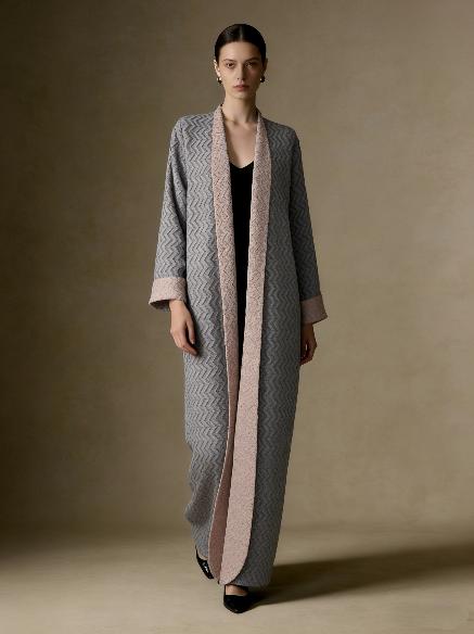 HS6703 Modern Minimalism Textured Grey Abaya with Pink Accents