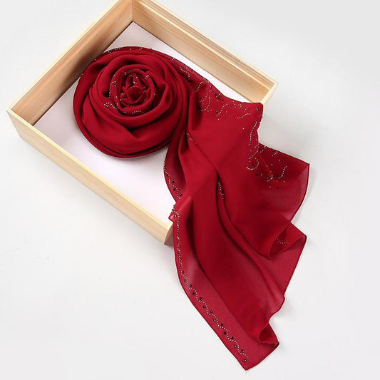 HAYA HA1127 Pearl Chiffon Rhinestone Headscarf