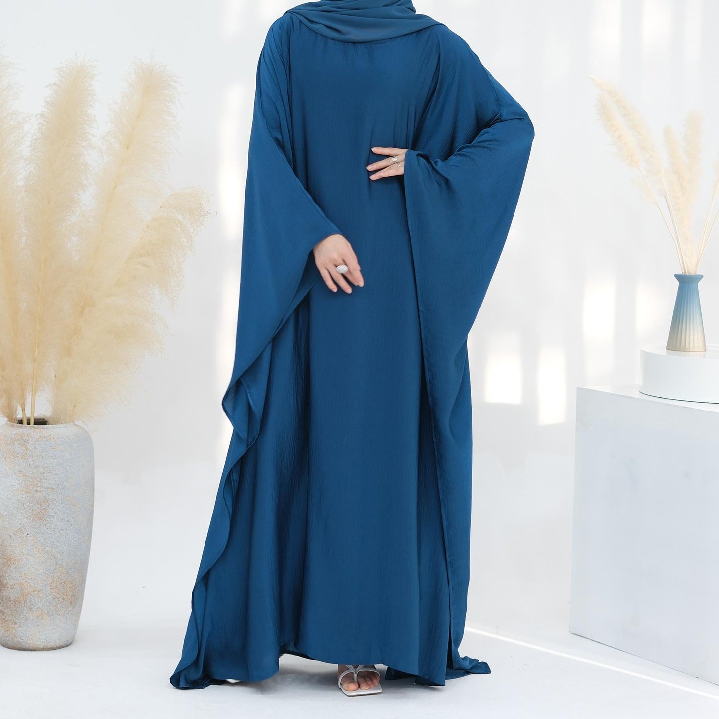 HAYA HA1174 Waist Raging Bat Sleeves Dress Crepe Kaftan