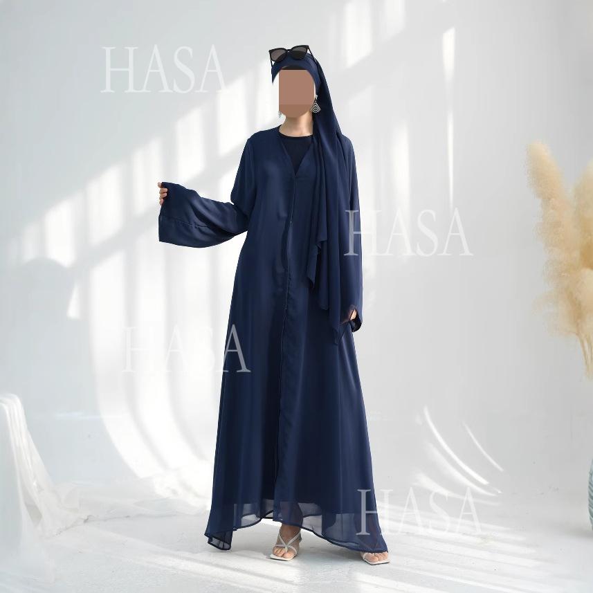 HA6513 Double-layered sleeve chiffon cardigan two-piece robe abaya (headscarf not included)