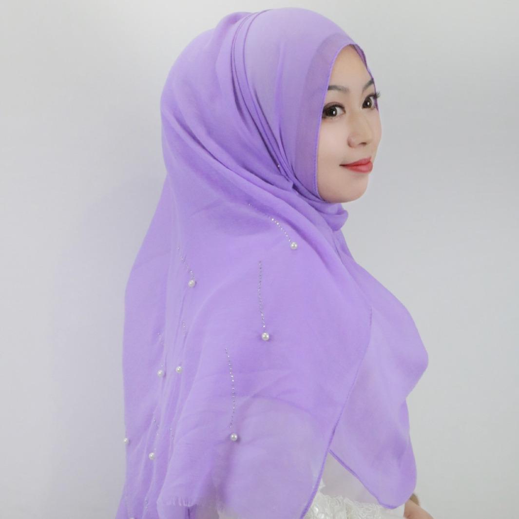 HAYA HA1106 Solid Color Scarf Long Beaded Shawl Headband
