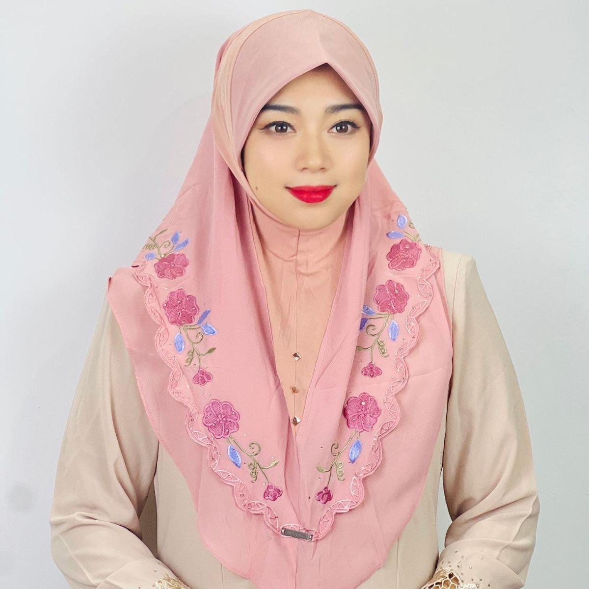 HAYA HA1105 Double Layered Floral Embroidered Lace Headscarf for Women