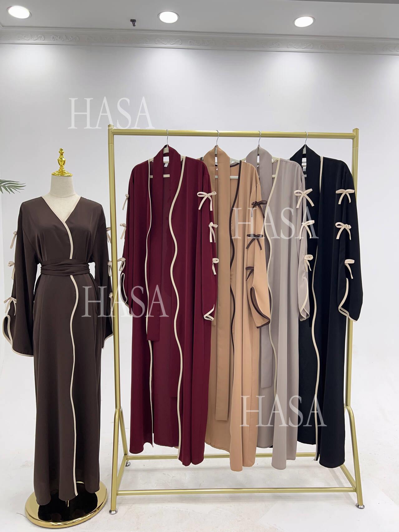 HA5862 Elegant Wavy-edge Bow Robe (with Belt) for A Feminine Look