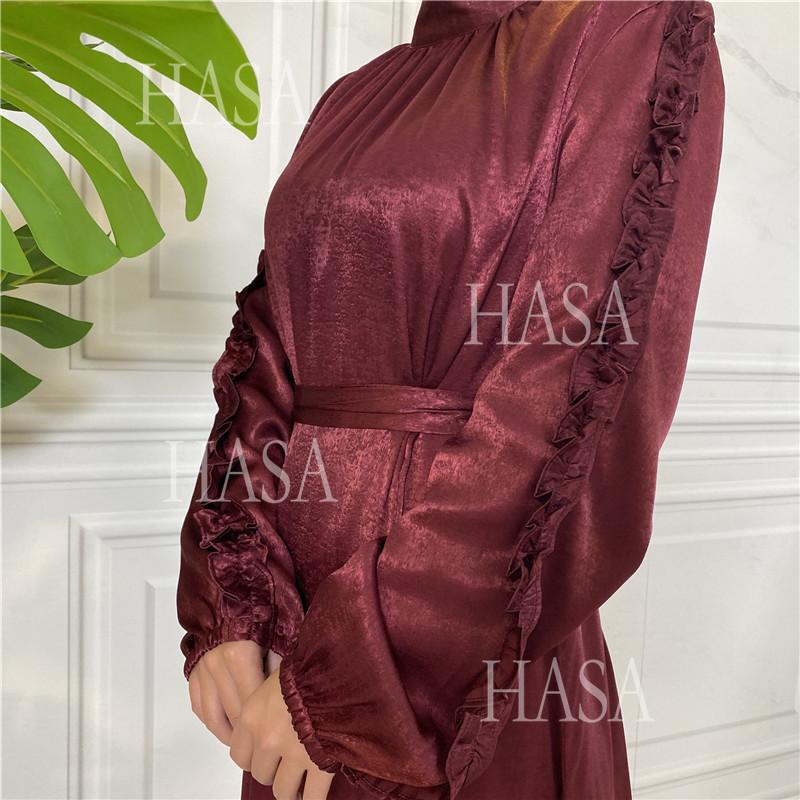 HA6591 Solid Color Turtleneck Long Sleeve Dress with Pleated Waistband