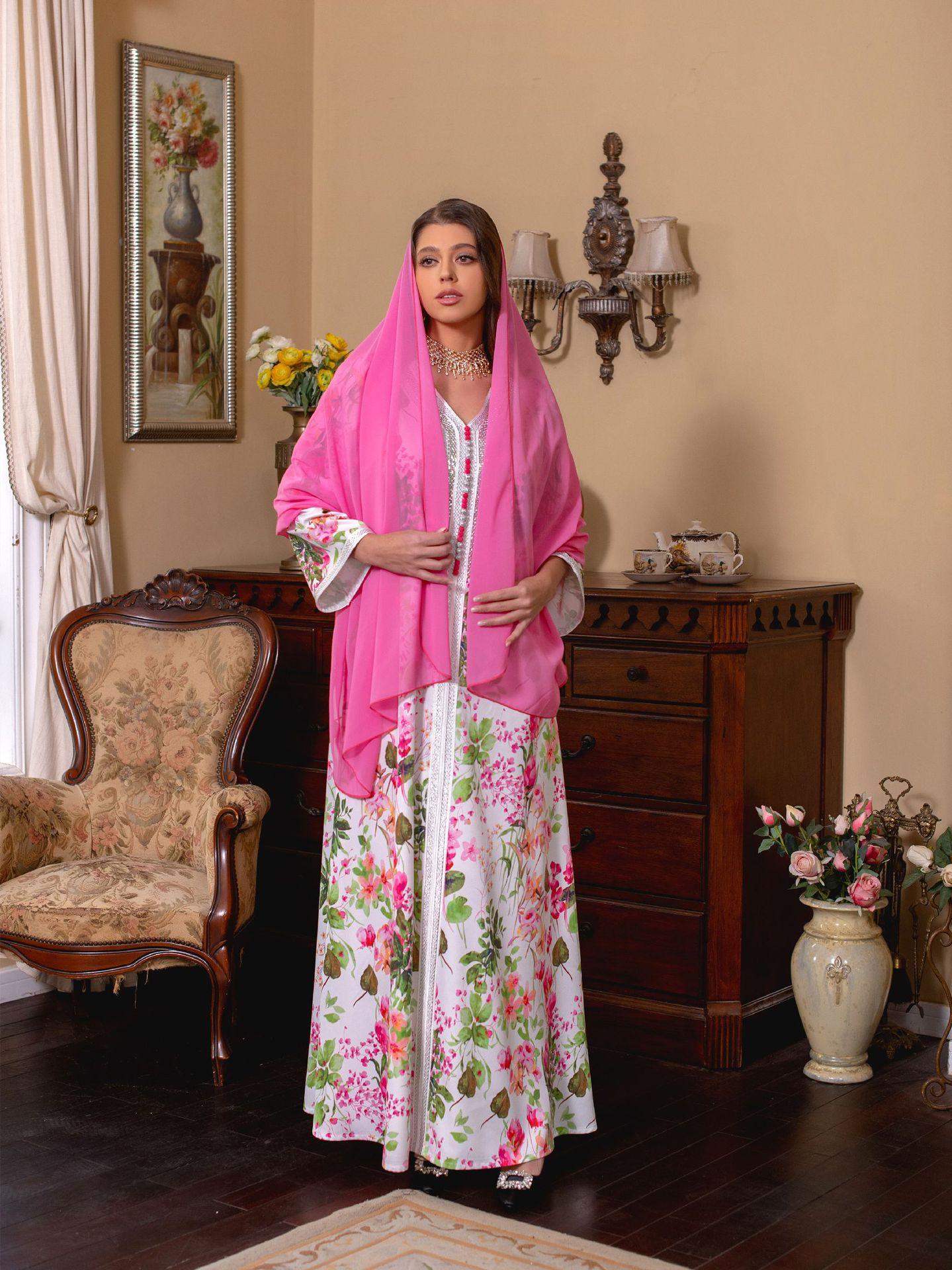 HAYA HAYA1075 Abaya Robe New Printed Rhinestone Dress