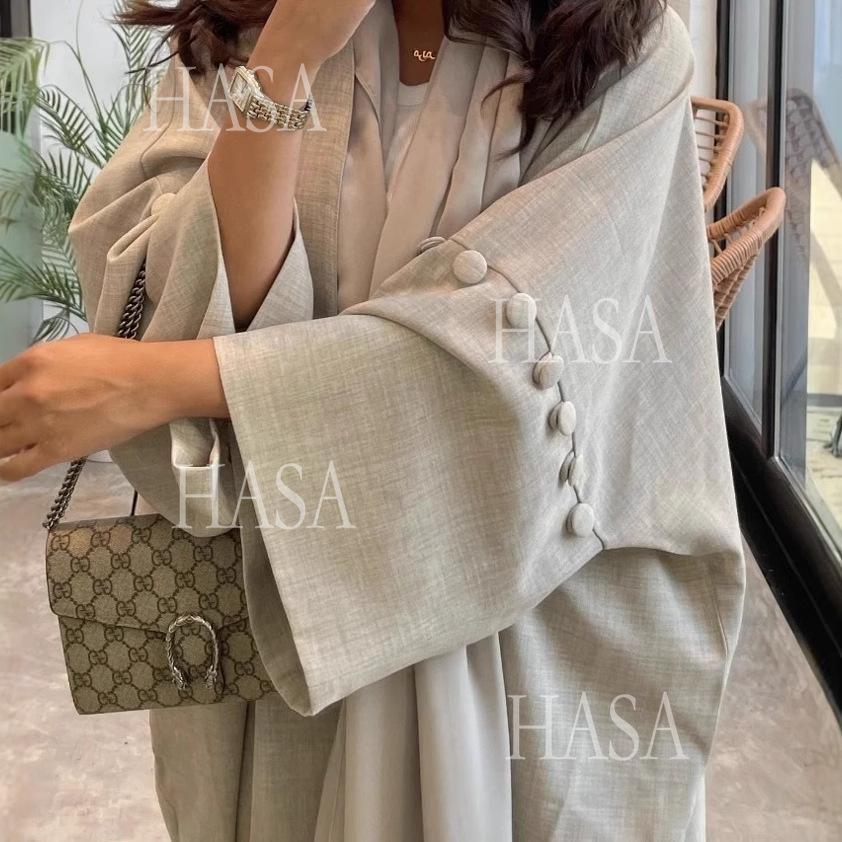 HA6561 Simple Style Large Size Long Cardigan Robe