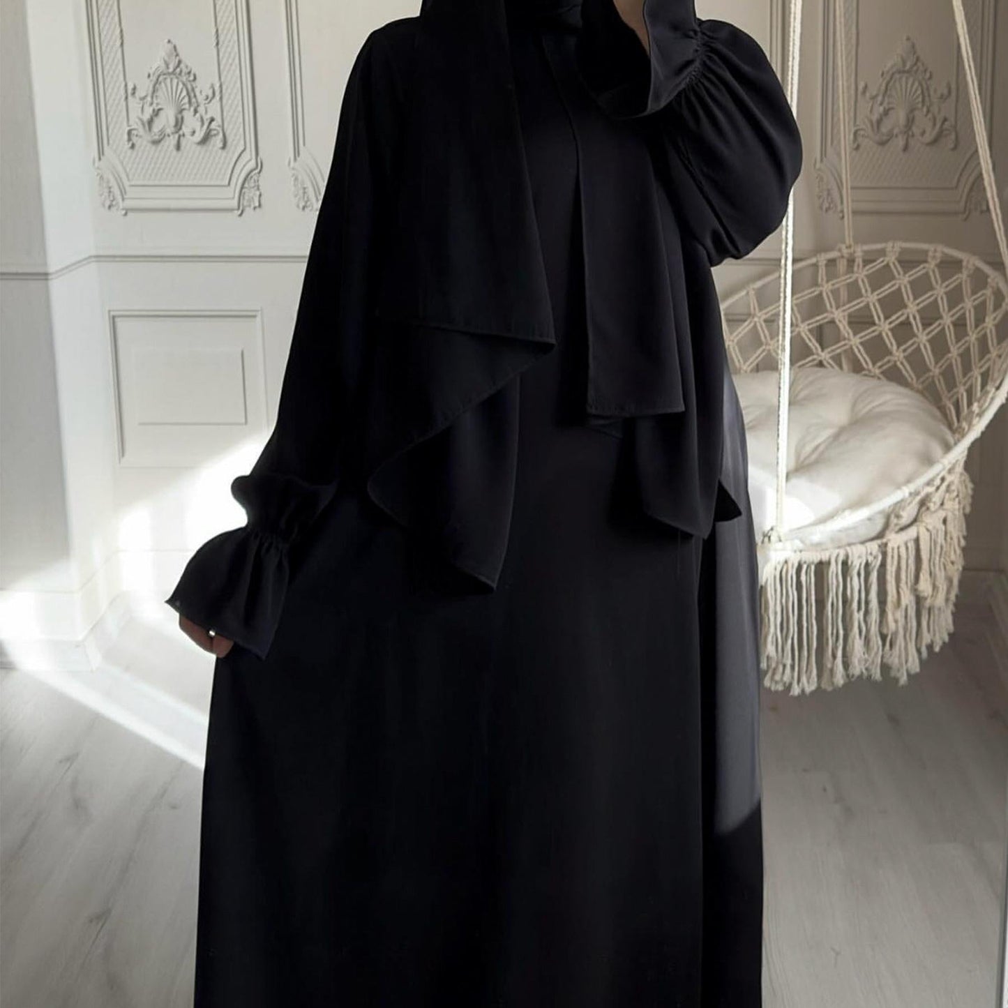 HAYA HA1173 Solid Color Hooded Abaya with Side Pocket