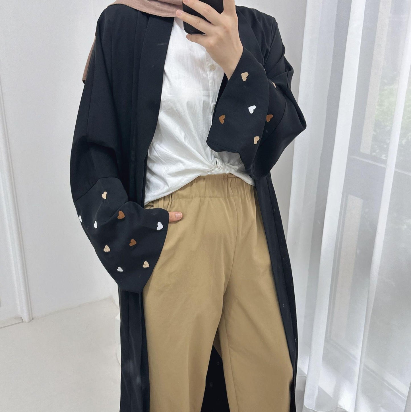 HA1502 Macaroon Color Summer Thin Sleeve Heart Embroidered Robe Cardigan