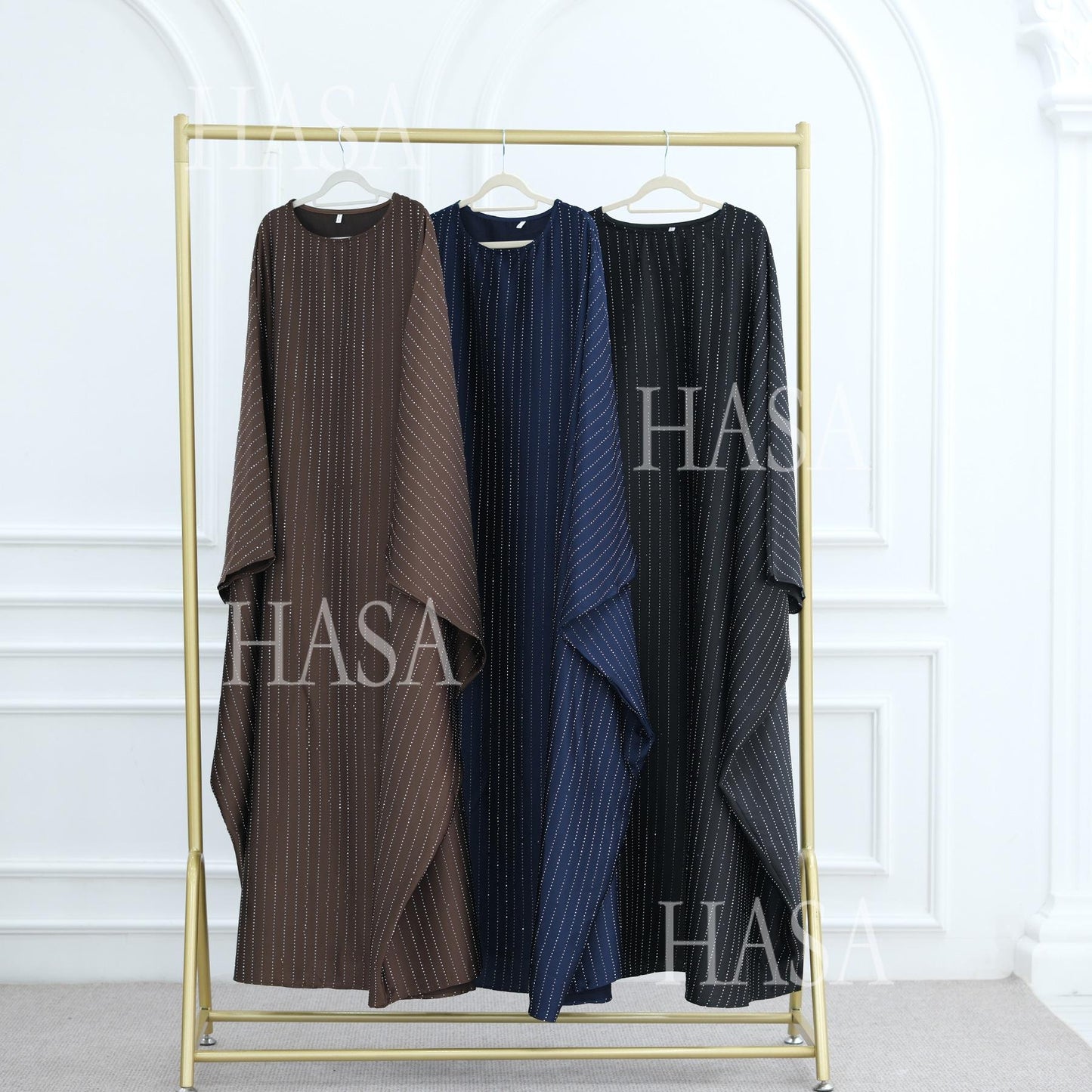 HA6483 Drape Rhinestone Gown with Simple Wide Sleeves