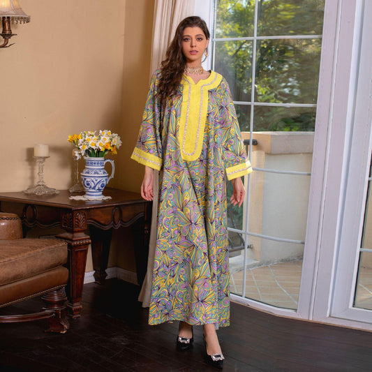 HAYA HAYA1074 Muslim Embroidered Hot Diamond Dress