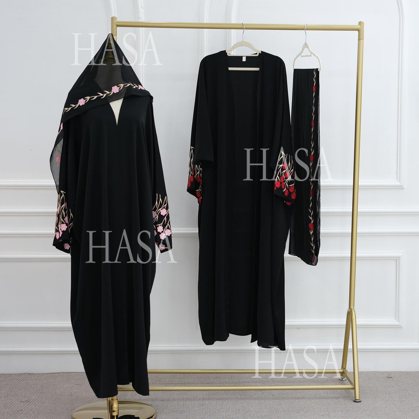 HA6529 Embroidered cardigan robe with headscarf, optional inner wear combination
