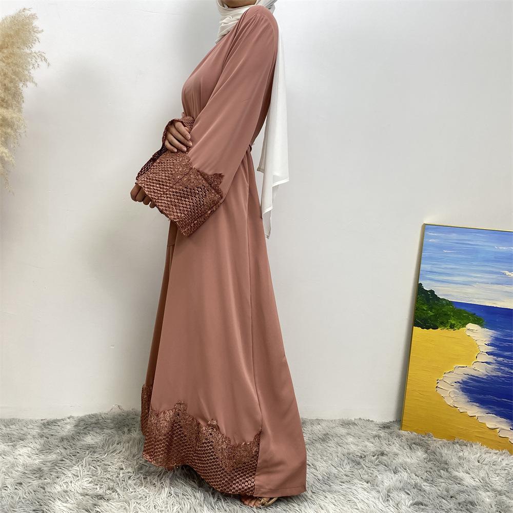 HAYA HAYA1084 Muslim Fashion Lace Robe Dress