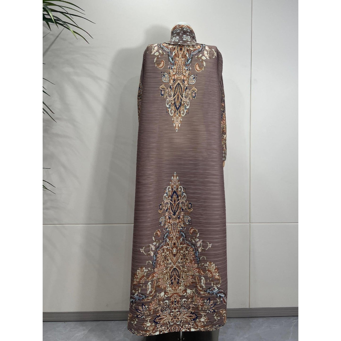 HS6715 Timeless Taupe  Elevated Abaya with Luxurious Patterned Details