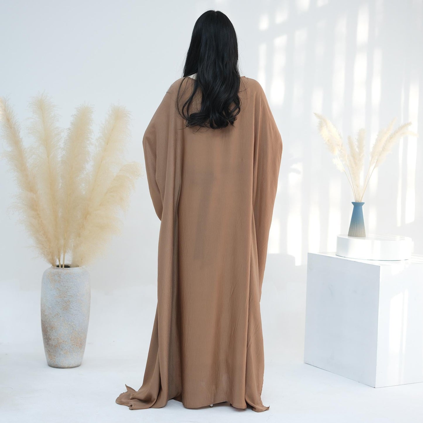 HAYA HA1174 Waist Raging Bat Sleeves Dress Crepe Kaftan