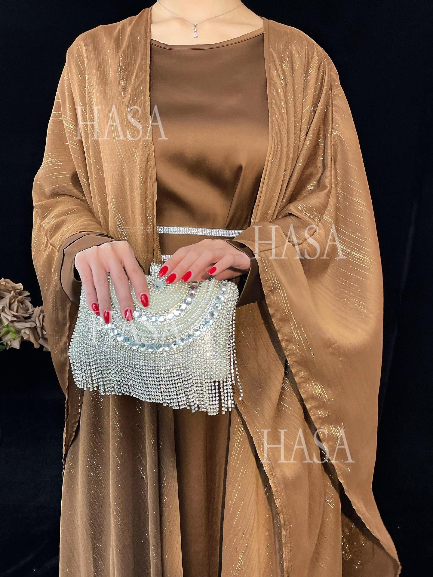 HA6571 Gold embellished long Abaya skirt set