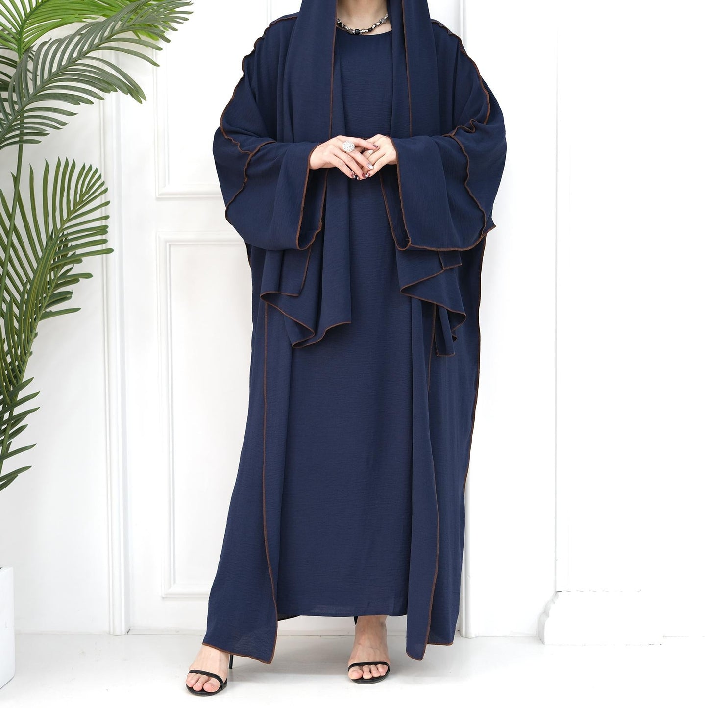 HAYA HA1095 3pcs Set Cardigan+without Sleeves Inner Dress+Hijab