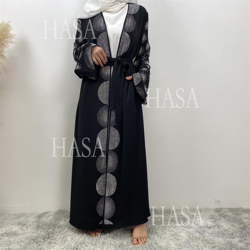 HA6588 Black Cardigan Dress with Rhinestone Embellishment and Pockets