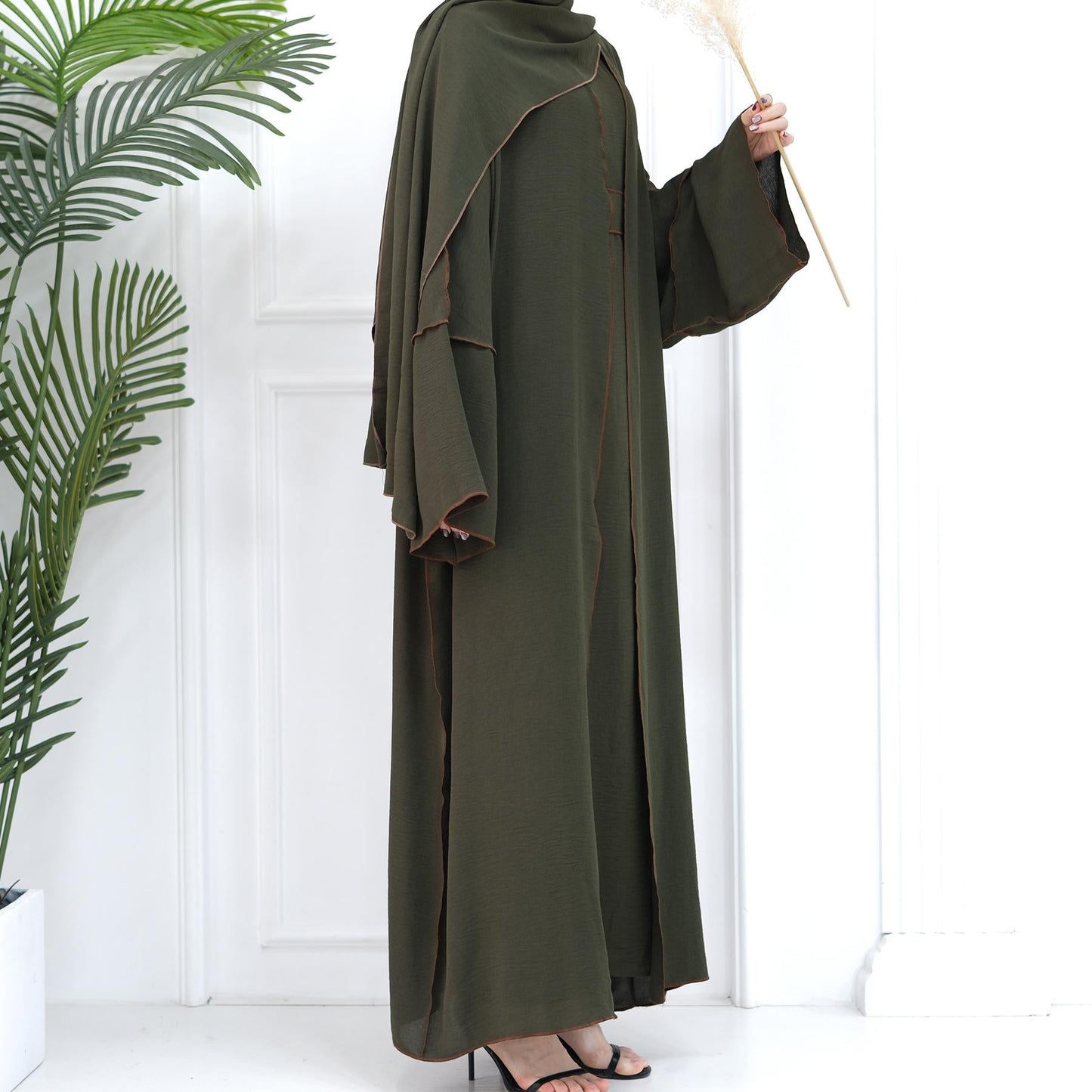 HAYA HA1095 3pcs Set Cardigan+without Sleeves Inner Dress+Hijab