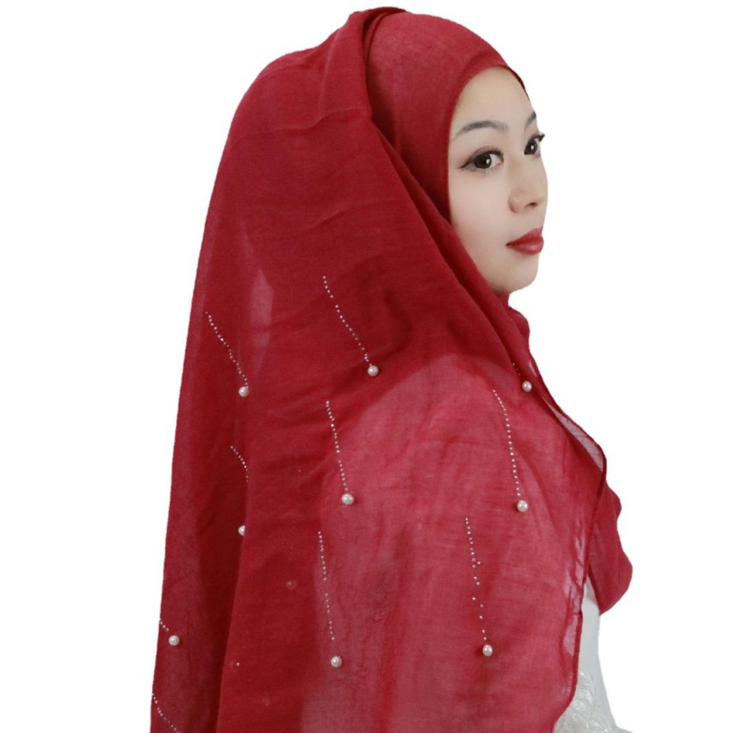 HAYA HA1106 Solid Color Scarf Long Beaded Shawl Headband