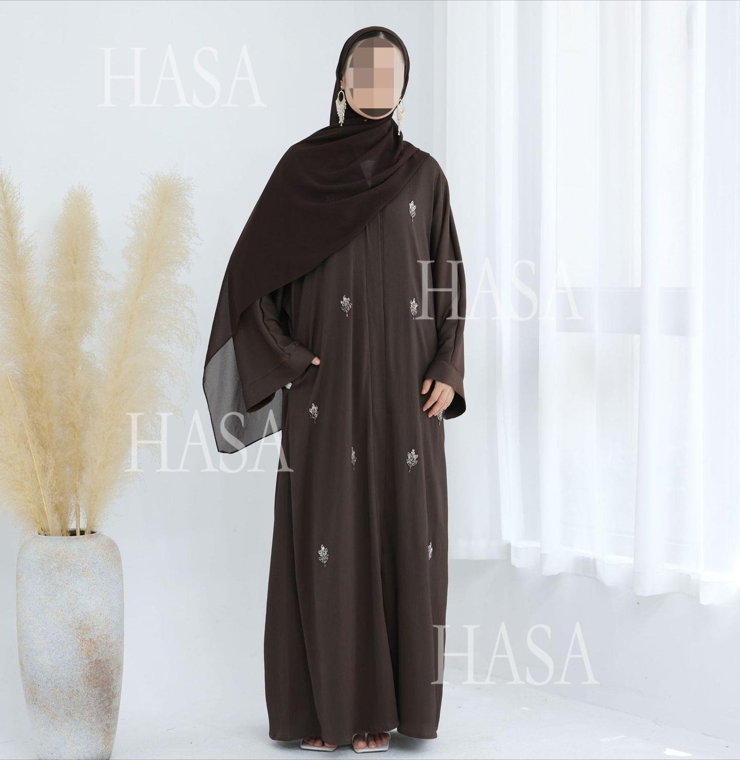 HA6624 Abaya Cardigan with Beaded Lace-up