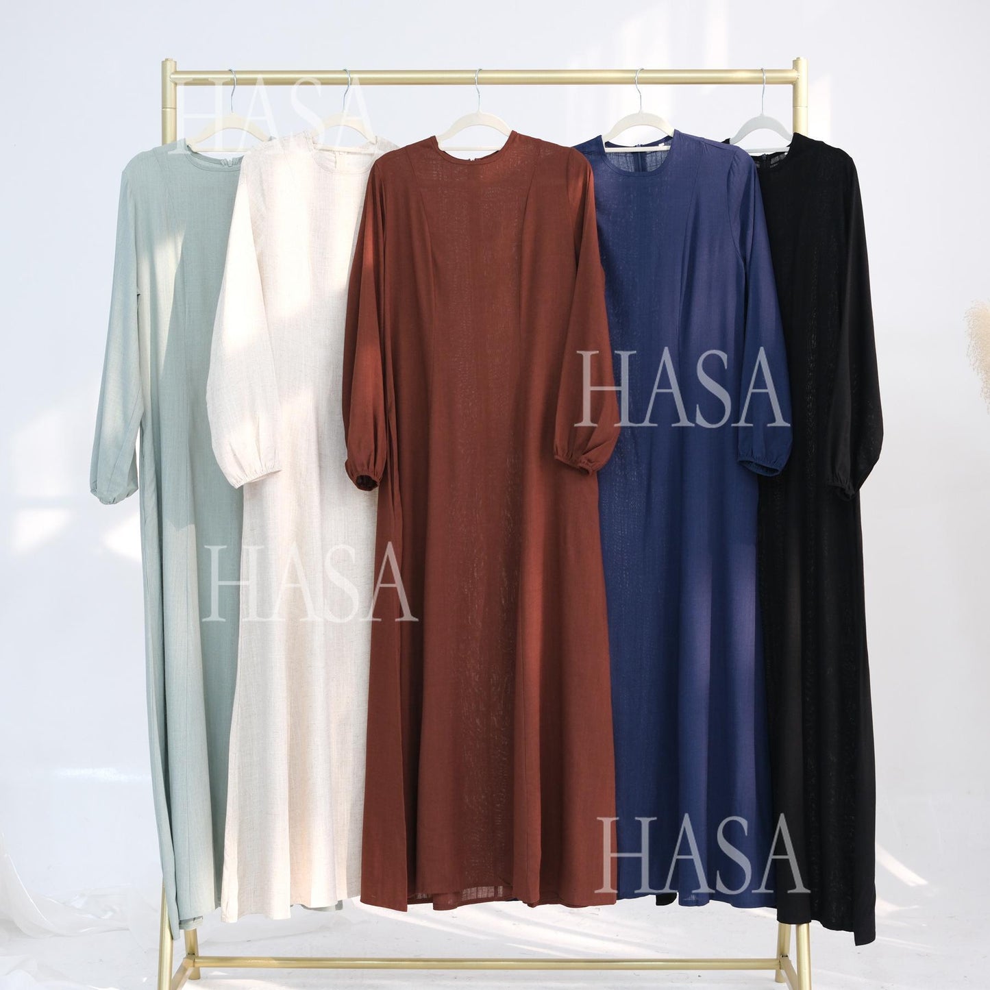 HASA HA5868 Solid Color Swing Comfortable  Dress Robe Waist Cinching
