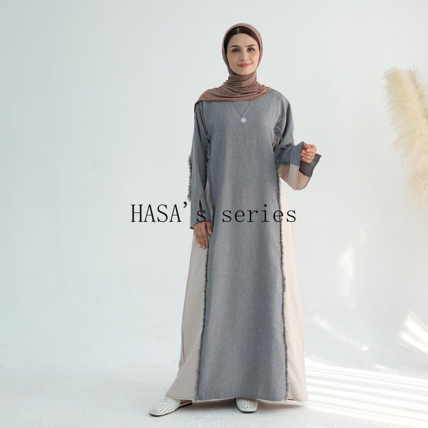 HA5508 Elegant patchwork robe - lightweight and comfortable, showing fashion taste plain casual dress
