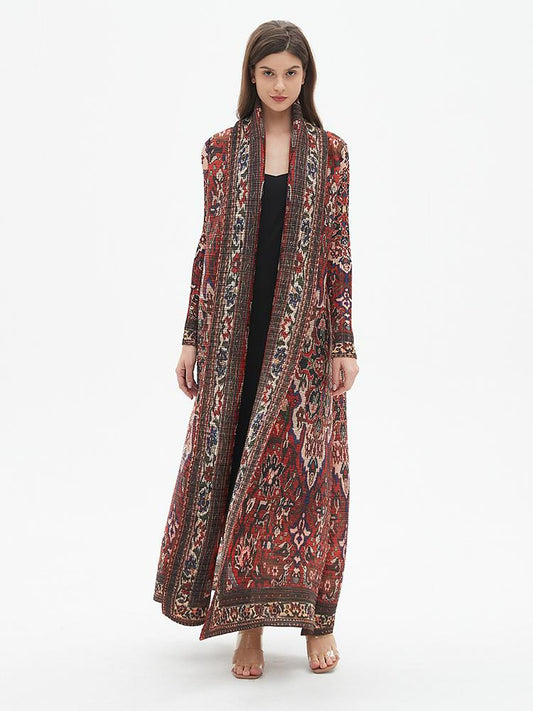HS6706 Bohemian Elegance , Vibrant Red Printed Abaya