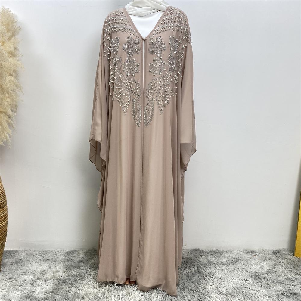 HAYA HAYA1085 Muslim Rhinestone Cardigan Dress