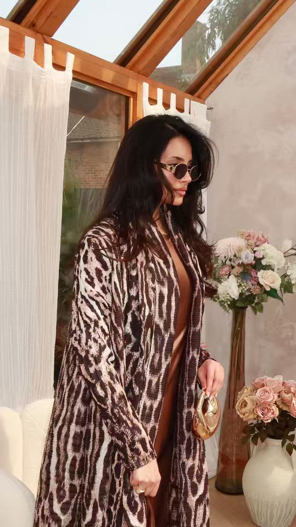 HS6701 Spring Blooms Burgundy Printed Pleated Abaya Cardigan