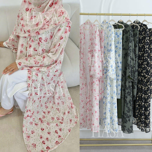 HA6515 Summer Printed Chiffon Jacket and Headscarf Two-Piece Set