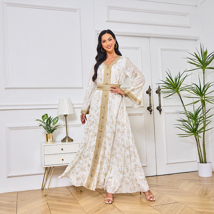 HA1249 Elegant Floral Abaya with Golden Detailing