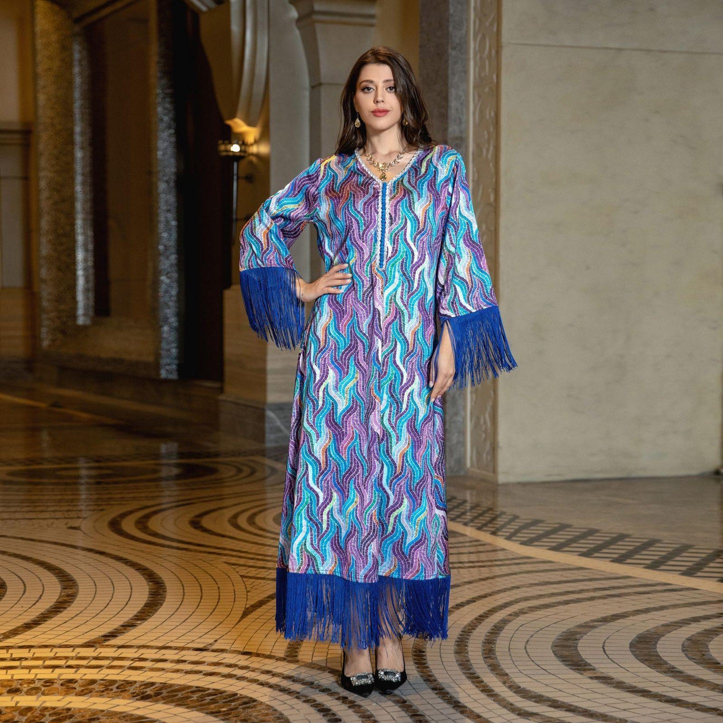 HAYA HAYA0521 Middle East Arab Dubai Muslim Robe Ladies Printed Casual Jalabiya Ethnic Clothing