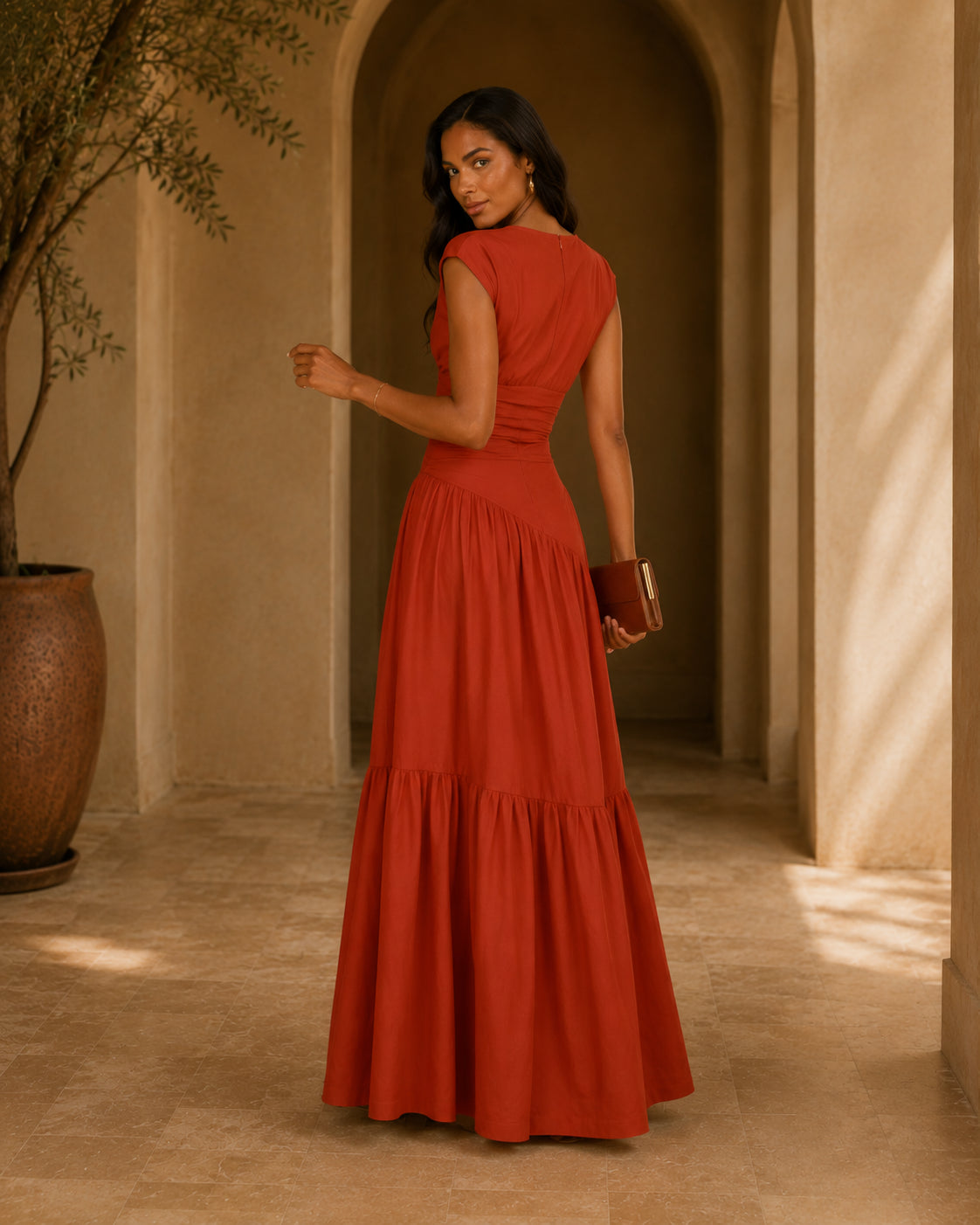 HA1641 Women's Sleeveless Pleated Loose Fit Maxi Dress