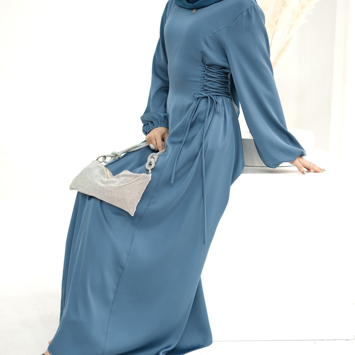 HAYA HAYA0991 Solid Color High-necked Slim Elegant Dress